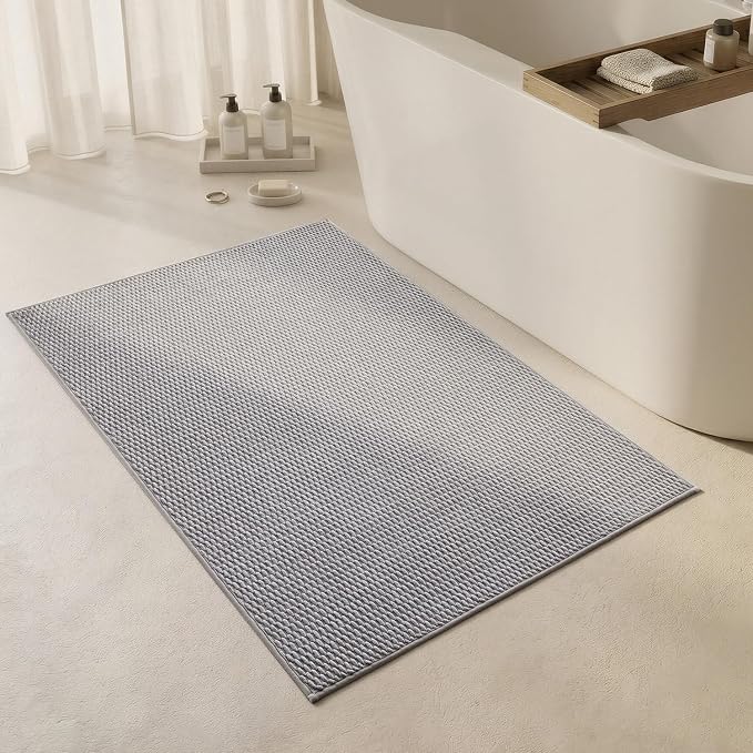 Triohero Large Bathroom Rugs Non Slip Washable Bath Rugs Super Absorbent Bathroom Rug Thin Quick Dry Low Pile Bath Mats, Light Grey 36"x48"