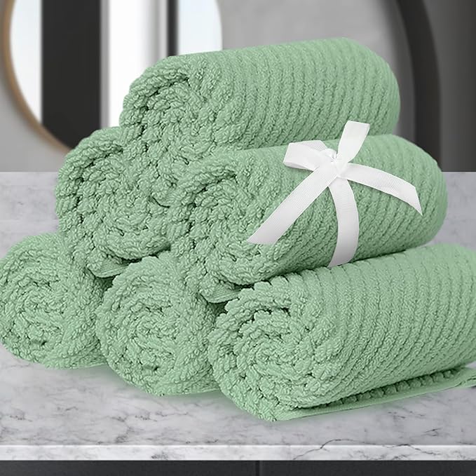 VOOVA & MOVAS Face Towels 6PC, 100% Cotton, 13x13 in, Mint Green | Quick Dry, Thick, Soft, Absorbent, Luxury Face Towels For Bathroom & Showering, Bathroom Decor