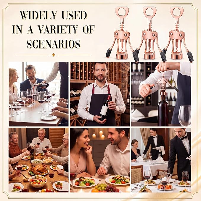 Hushee 5 Pcs Wing Corkscrew Opener, Zinc Alloy Heavy Duty Multifunctional Wine Bottle Opener for Restaurant, Bar, Waiters, Ideal for Wedding Shower Party Favors Gifts (Silicone,Rose Gold)