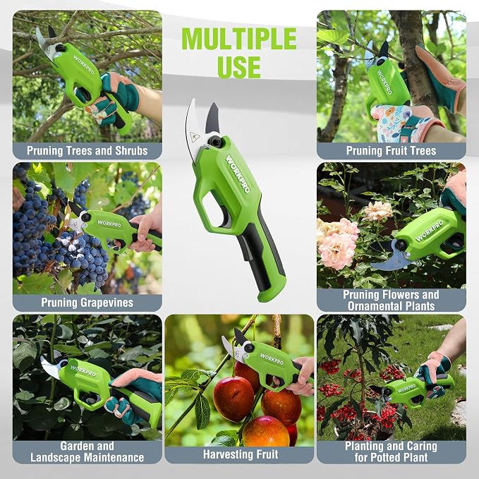 WORKPRO 7.2V Electric Pruning Shears, Battery Powered Pruning Shears, Cordless Tree Pruner, 0.8 Inch Cutting Diameter, Branch Cutter Gardening Scissors with Rechargeable Battery