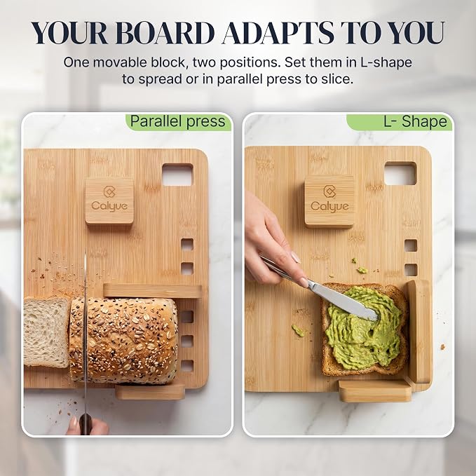 Adaptive One-Handed Cutting Board with Stainless Spikes, Safety Peeler, Bread Stops, Movable Block & 6 Mandoline Blades — Bamboo Kitchen Tool to Cook with One Hand