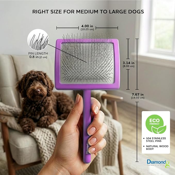 Diamondg Pet Slicker Brush for Dogs & Cats – Professional Grooming Brush for Shedding, Detangling & Coat Maintenance, Gentle Fine Wire Pins, Ergonomic Handle, Purple
