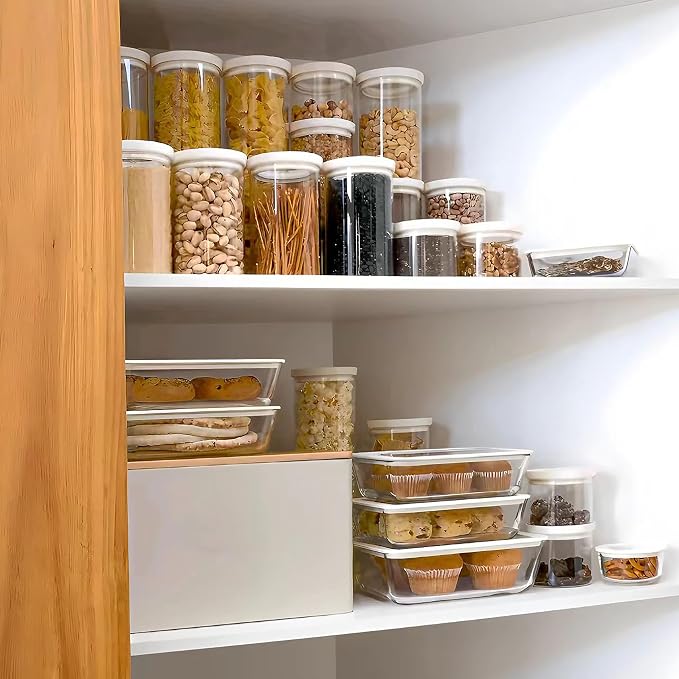 Glass Food Container Set with Glass Lid, Large Meal Prep Container Set, Airtight Food Storage Containers with Air Vent Lid, 2 Pack, Large, 87oz, LeakProof, 100% Plastic Free, White color,