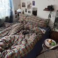mixinni Buffalo Plaid Duvet Cover Set Twin Size - 100% Washed Cotton 3-Piece Bedding Set for Teen Boys Girls, Multicolor Retro Grid Design, Soft Breathable Comforter Cover for Dorm Room-Twin Size