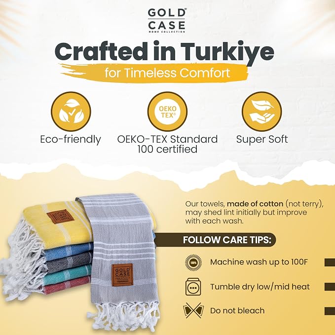 GOLD CASE HOME COLLECTION Lycia Original Turkish Hand Towels by - Set of 6-20x40'' 100% Cotton Decorative Bathroom & Kitchen Towels for Hand,Face,Hair,SPA,Farmhouse,Gym,Tea and Dishcloth, Multicolor-1