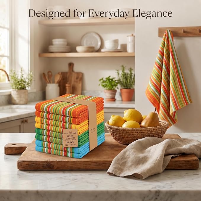 Urban Villa Kitchen Towels Cotton Dish Towels 20”x30” (Set of 8) Multi