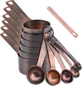 Measuring Cups and Spoons Set 14, Copper Measuring Cups and Spoons Set for Dry & Liquid, Metric & US Stainless Steel 6 Measure Cups and 7 Spoons Set w/Leveler for Kitchen & Baking
