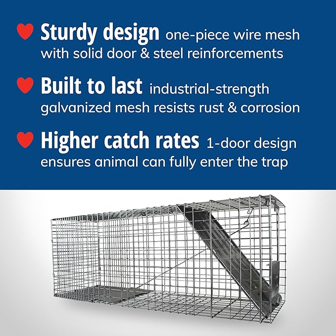 Havahart Large 1-Door Live Animal Trap for Raccoons, Cats, Bobcats, Beavers, Skunks - Heavy Duty Humane Catch and Release Cage Trap for Outdoor Pest Control, 1079SR