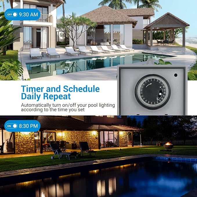 DEWENWILS Pool Pump Timer, Mechanical Timer Box Outdoor, Heavy Duty 2HP 40A 120-277 VAC, 24-Hour Programmable ON/Off Timeable Switch for Water Heater, Pool Pump, ETL Listed