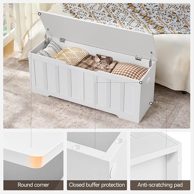 VANKILEY 47.2" Storage Chest Extra Large,Storage Trunk with 2 Safety Hinges,Wooden Storage Bench,Shoe Bench,47.2x15.7x19.1 Inch,Easy Assembly,Storage Bench for Bedroom,Living Room,entryway(White