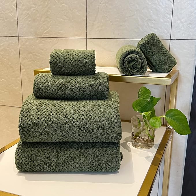 YTYC 39x78 Bath Sheets Set,Towels for Bathroom,Olive Green,6-Pieces | 2 Extra Large Bath Towels, 2 Hand Towels, 2 Washcloths, Super Soft,Highly absorbent,Hanging Loop,80% Polyester