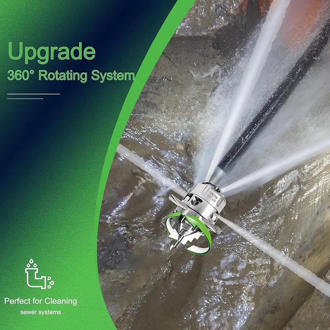 3/8 NPT Sewer Jetter Rotating Nozzle - Cutting Roots, for 2900 psi, 40L/Min (10.57GPM), High Pressure Drain Pipe Wall Cleaning Scraper Head for Pressure Washers