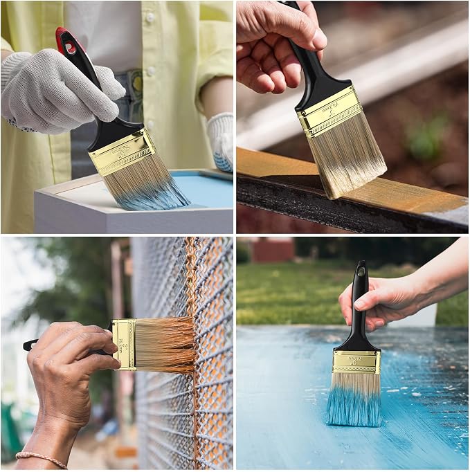 Teenyyou 24 Pcs 3 Inch Paint Brushes Flat Chip Paintbrushes Bulk with Treated Plastic Handles Professional Painting Tools for Paint Stains Deck Door Furniture Home Wall Trim DIY