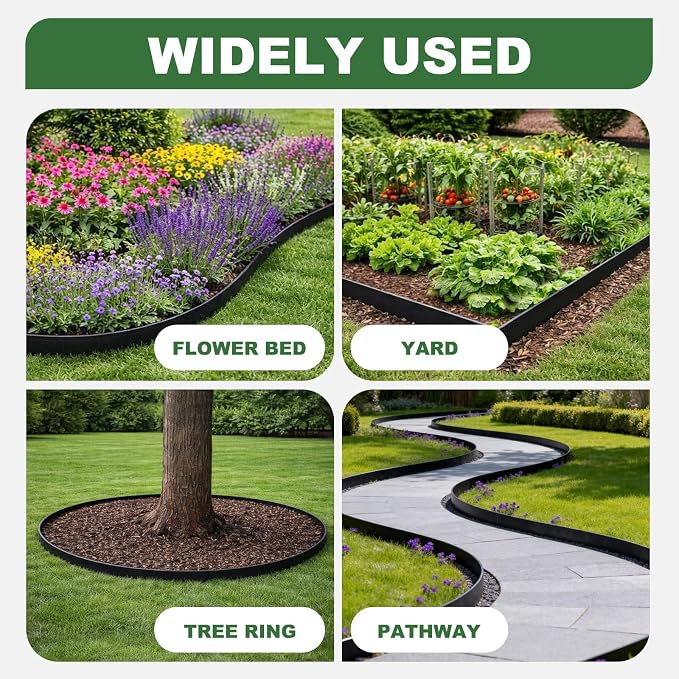 Metal Landscape Edging Border 10 Packs 42'' L x 4.5'' H, Galvanized Steel Garden Edging Border with 10 Stakes, Hammer-in Lawn Edging for Landscaping, Flower Bed, Yard, Pathway, Tree Ring (35ft Total)