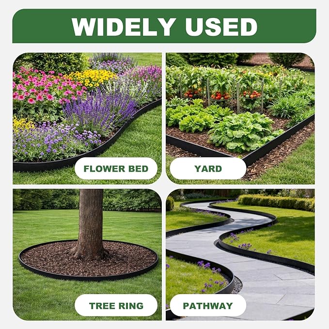 Metal Landscape Edging Border 15 Packs 42'' L x 4.5'' H, Galvanized Steel Garden Edging Border with 15 Stakes, Hammer-in Lawn Edging for Landscaping, Flower Bed, Yard, Pathway, Tree Ring(52ft Total)