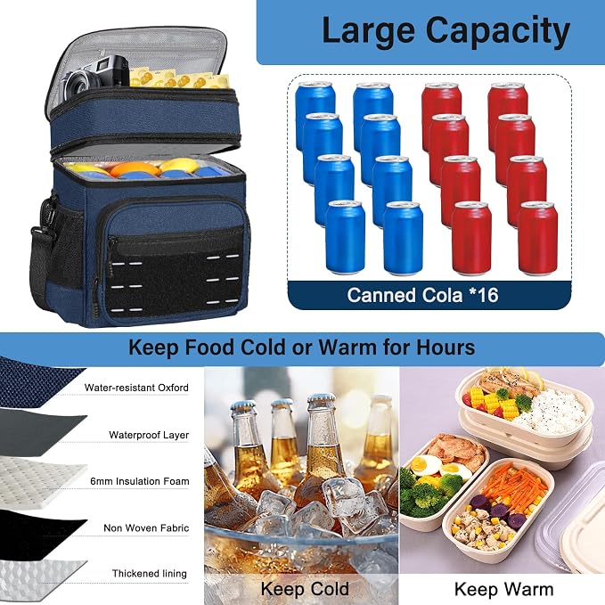 Lunch Box Cooler Bag - Insulated Tactical Lunchbox for Men - Large Lunch Pail Kit for Adults Work Outdoor Shifts Trips Blue 16L