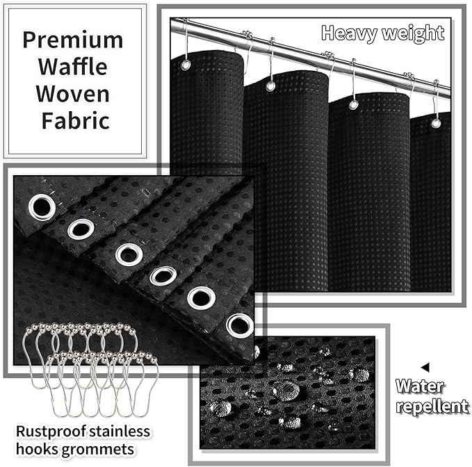 XLHOMO 26PC Bathroom Accessories Set - Gorgeous Black Bathroom Set, Bathroom Accessory Set, Black Shower Curtain Set with Bathtub Mats for Shower Tub