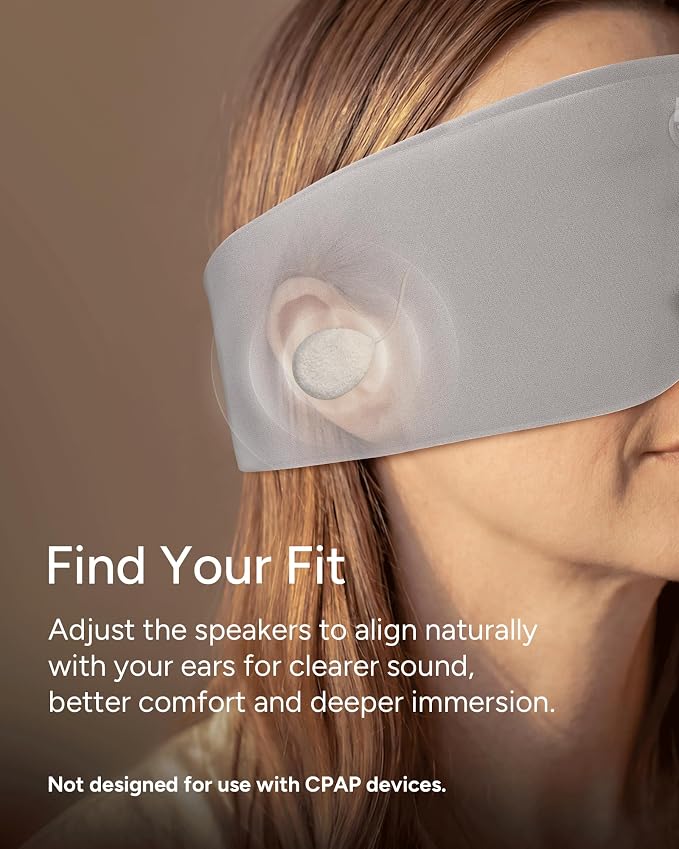 Sleenova SoundMask - Sleep Mask with Built-in Tuned Sleep Audio, Side Sleeper Optimized, Phone-Free Sleep & Nap, Bluetooth Modes, Cloud Grey