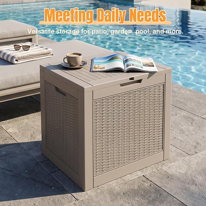 Outdoor Storage Box, 38 Gallon Waterproof Resin Patio Deck Box | UV Resistant Lockable Package Delivery Bin, Toy Cabinet, Shoe & Garden Tools Storage, Ottoman, Indoor/Outdoor