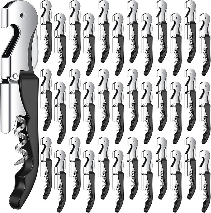 Waiter Corkscrew Wine Openers Heavy Duty Hinges Wine Key Bottle Opener All in One Double Hinged Waiter's Corkscrew with Foil Cutter Wine Tools for Bartenders Servers Sommelier (Black, 60)