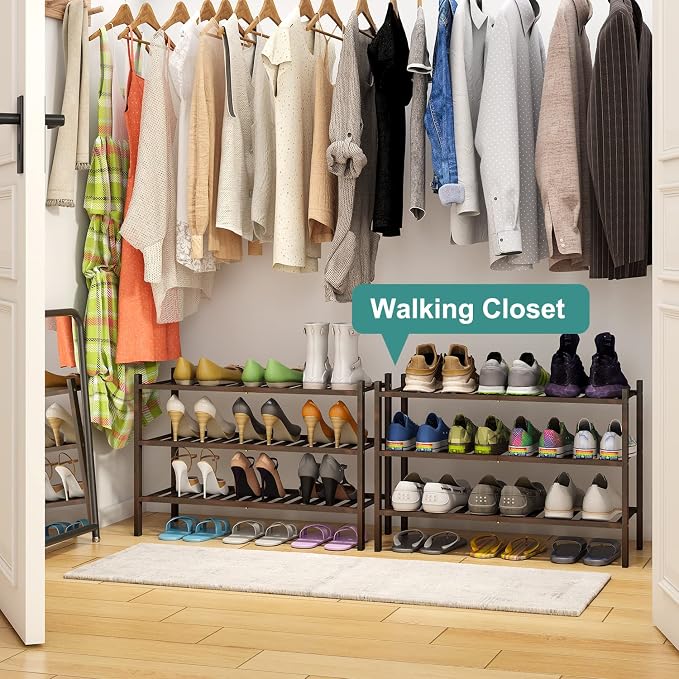 viewcare Shoe Rack for Closet, 3-Tier Bamboo Wood Shoe Racks, Stackable | Beautiful | Natural | Functional | Sturdy, Bamboo Shoe Rack for Entryway Hallway Closet
