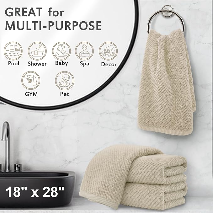 VOOVA & MOVAS Hand Towels 4PC, 100% Cotton, 18x28 in, Tan Taupe | Thick, Quick Dry, Soft, Absorb, Bathroom Essentials, Perfect For Shower, Gym, Daily Household
