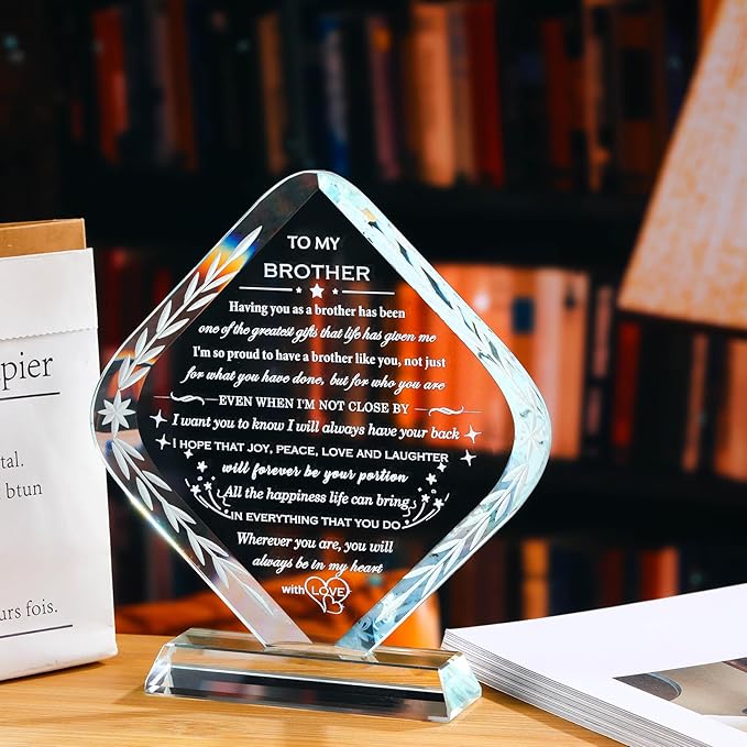 Gifts for Brother Meaningful Brother Birthday Gifts from Sister Brother Laser Engraved Crystal Keepsake for Best Fathers Day Christmas Graduation Gift for Brother Adult