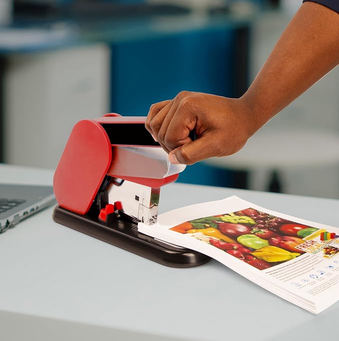 Better Office Products Heavy Duty Modern Stapler, Effortless Lever, 190 Sheet Capacity, 2,000 Heavy Duty Staples Included, Desk Stapler, Large Commercial Office Stapler (Red)
