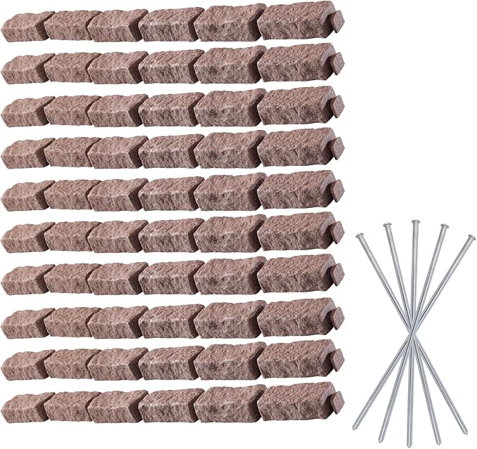 Landscape Edging | Garden Edging Border | Polyrock Bricks for Lawn edging, Flower beds, Pathways & Yard Edging– 10 Packs | Each Section Has 6 Bricks 48"L x 4"W x 2.25"H | 30 Spikes|Cobblestone