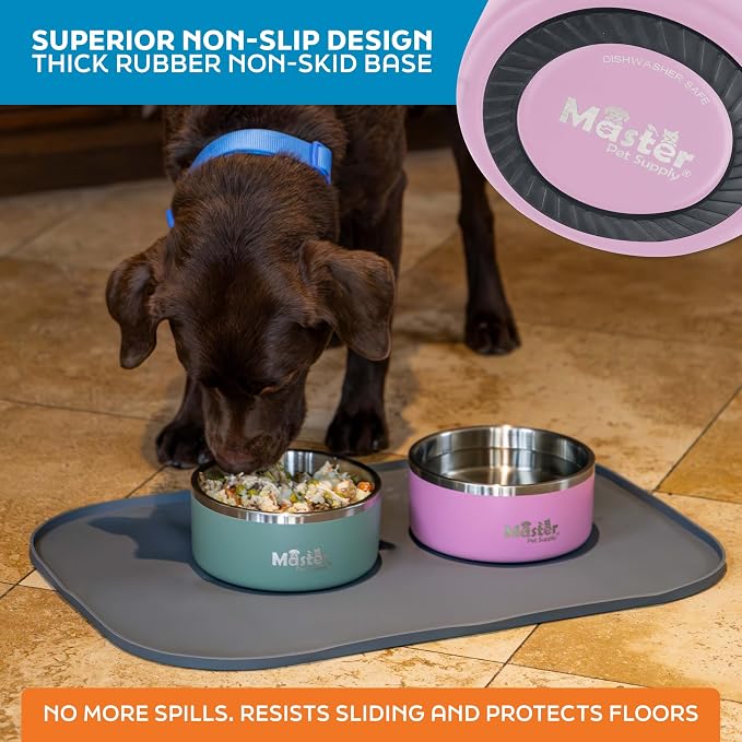 Master Pet Supply Stainless Steel Dog Bowls - 32 oz, Heavy Duty - Rose Quartz, Double Wall Extra-Thick Insulated, Non-Slip Pet Water Bowl for Dogs, Cats & Pets, Anti Rust Metal, Dish Washer Safe