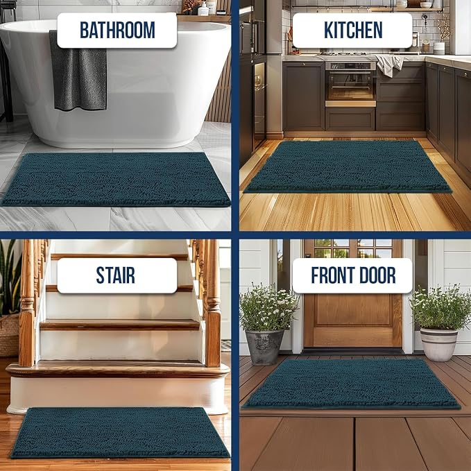 Muddy Mat® | Chenille Bathroom Rugs Quick Dry Microfiber Mats Non Slip Washable, Extra Thick, Soft and Highly Absorbent Bath Mats for Bathroom, Kitchen, and Shower Floor - Atlantic Blue 24"x36"
