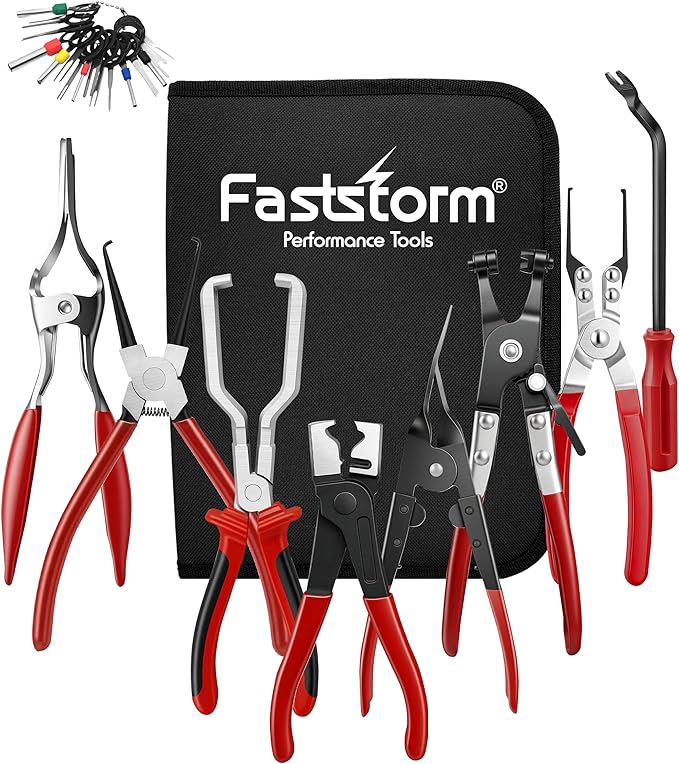 Fuel Line Pliers Set 8 Pcs, Fuel Line Hose Clamp Removal Pliers, Push Pin Tools, Relay Puller, Panel Clip Remover & Filter Caliper, Spring Clamp Plier for Fuel System Maintenance.