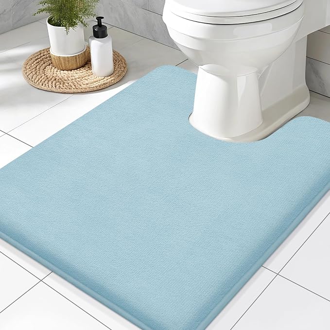 Smiry Memory Foam Toilet Rugs U-Shaped 24x20, Extra Soft Absorbent Non-Slip Contour Bathroom Rugs, Machine Washable Bath Mats for Toilet, Sky Blue