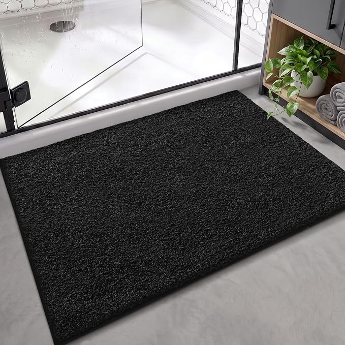 Color&Geometry Small Bath Mats for Bathroom Non Slip, 16"x24" Black Bathroom Rugs, Absorbent, Soft, Washable, Microfiber Bath Rug Shower Mat