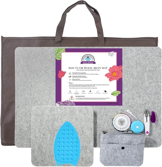 Wool Pressing Mat 100% New Zealand Wool Ironing Mat 17x24 &10x10in | for Quilters and Sewing Enthusiasts, Complete Craft Kit with Tools & Storage Bag for Quilting, Sewing and DIY Projects