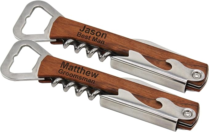 Set of 1, 3, 8 and More Custom Engraved Wedding Party Corkscrew Multi-Tools - Personalized for your Bachelor, Bachelorette Party (2)