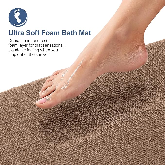 OLANLY Memory Foam Bathroom Runner Rugs 44x24, Absorbent Long Mat, Mocha | Soft Quick Dry Bath Mat Rugs, Non-Slip, Machine Washable Mat for Bathroom Floor, Tub and Shower, Home Decor Accessories