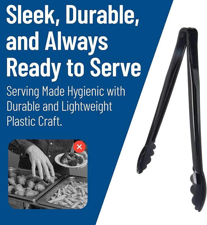 Carlisle FoodService Products 471203 Carly Salad Tong, 12" Utility Tong, Black, 12 Pack