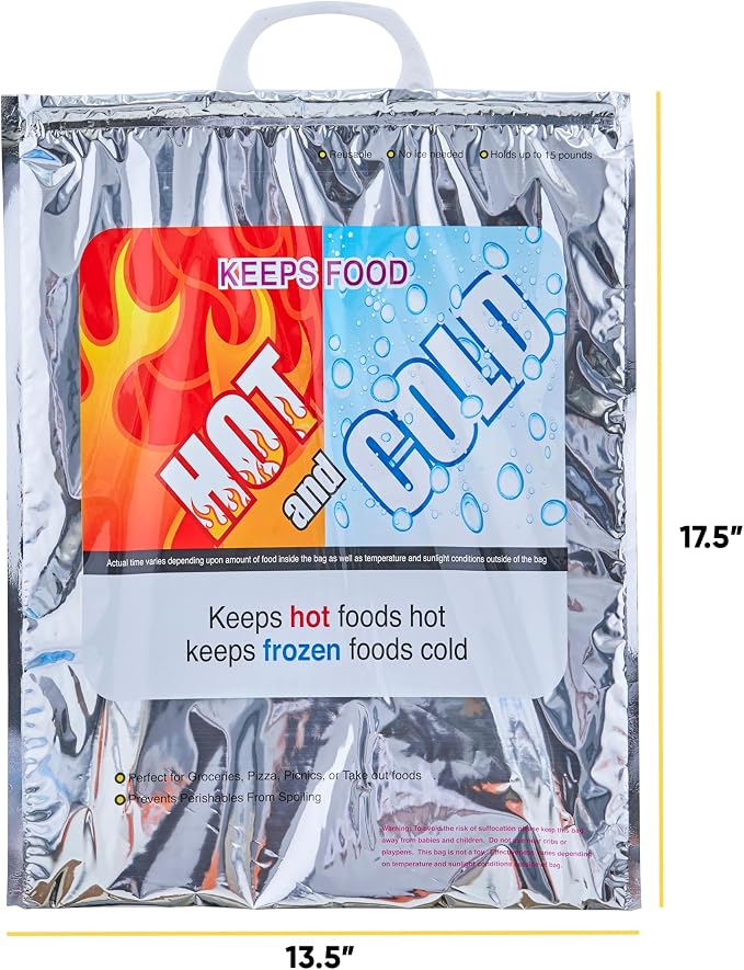 Superio Hot and Cold Insulated Bags for Food Delivery, Grocery Shopping Bags, Food Storage for Hot and Frozen Food for Travel, Disposable Cooler Bag, Reinforced Thermal Lunch Bag (5, 13.5"x17.5")