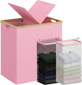 efluky Laundry Hamper with Lid, Double Laundry Basket with 2 Removable Bags, 2 Section Laundry Bin with Bamboo Handles for Bathroom, Bedroom & Laundry Room, 140L (36.9 Gallon) Pink