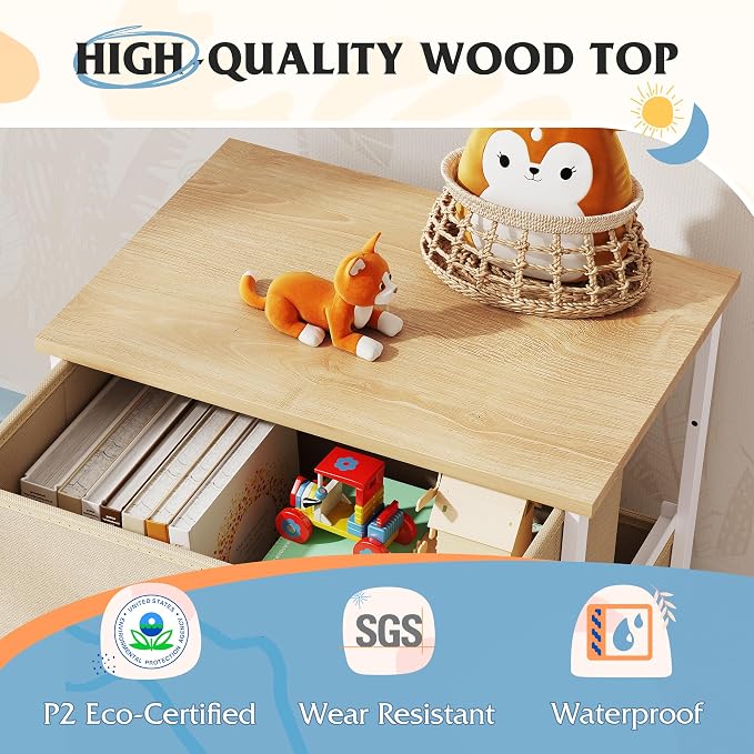 WLIVE Fabric Dresser, 5-Drawer Tall Dressers for Bedroom, Storage Dresser Organizer with Fabric Bins, Wood Top, Sturdy Steel Frame, Chest of Drawers for Closet, Hallway, Cream White