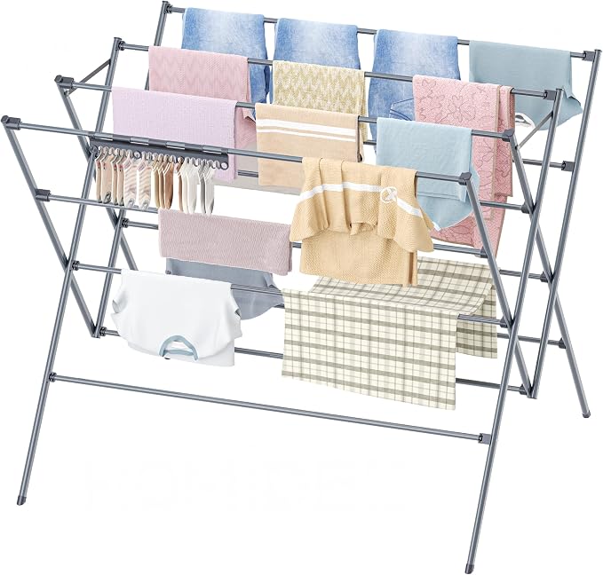 Drying Rack Clothing,35.43in Long Drying Poles Large Clothes Drying Rack | Foldable Portable Laundry Drying Rack with Sock Clips for Air Drying Clothing,Towels,Delicate Eac,Indoor Outdoor Use.Silver