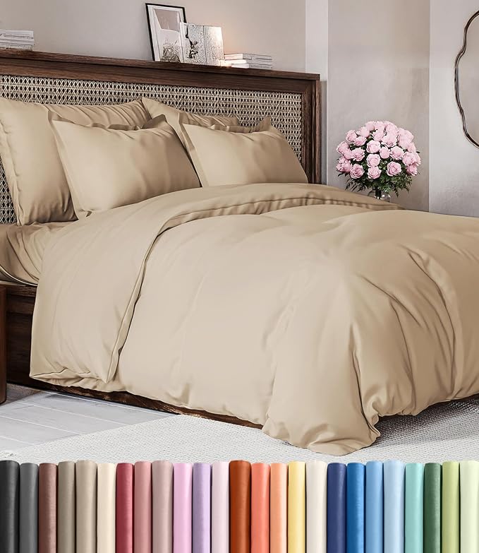 Duvet Cover Full Size Set - Extra Soft Full Duvet Cover 80" x 90" with 2 Pillow Shams for Women, Men, Kids & Teens - Hotel Luxury, Easy-Care w/ Zipper Closures & Ties - Comfy and Breathable (Cream)