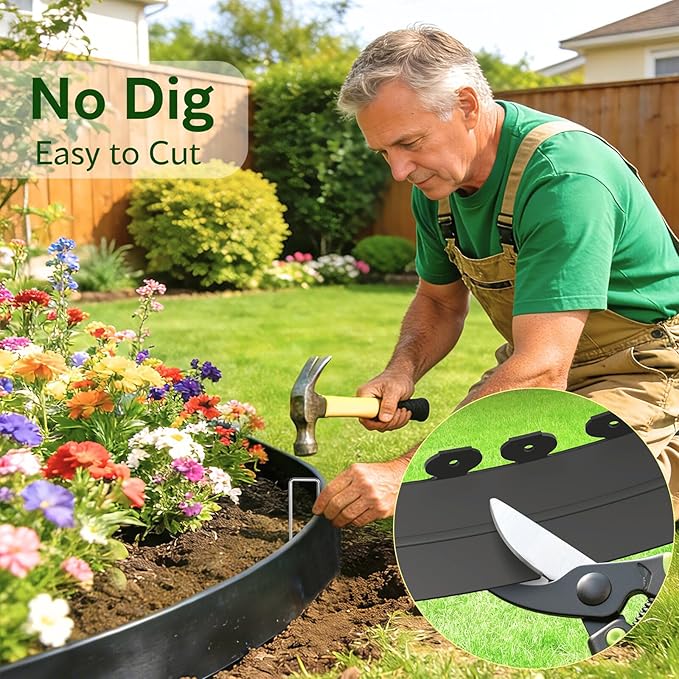 Bluepro Landscape Edging, 2 Inch 100 ft Garden Border Edging | 150 Steel Stakes, Upgraded Reinforced Design, Durable Plastic Landscaping Border for Flower Beds, Lawn & Yard
