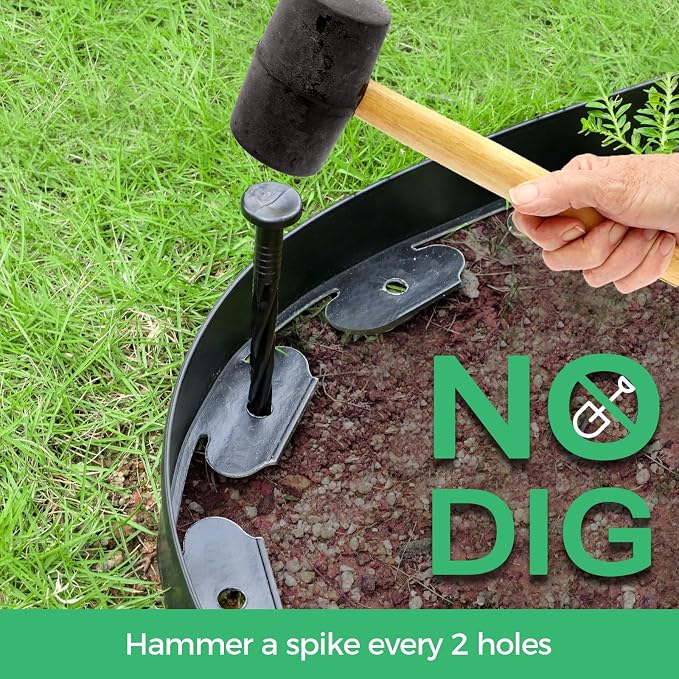 2IN x 50FT Landscape Edging Border with 75 Spikes, Plastic Edging for Landscaping, No Dig Garden Border Edging Kit for Flower Beds, Lawn, Yard, Paver Pathway