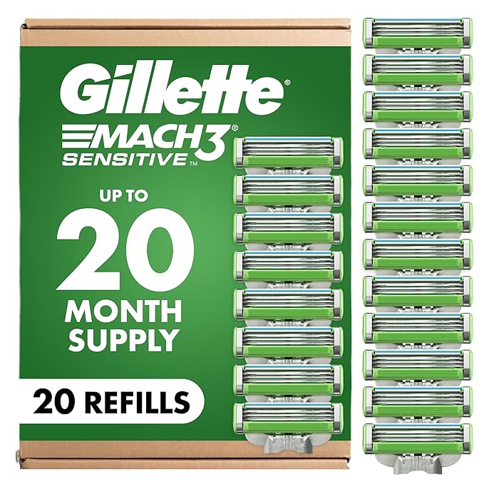 Gillette Mach3 Sensitive Mens Shaving Razor Blade Refills, 20 Count