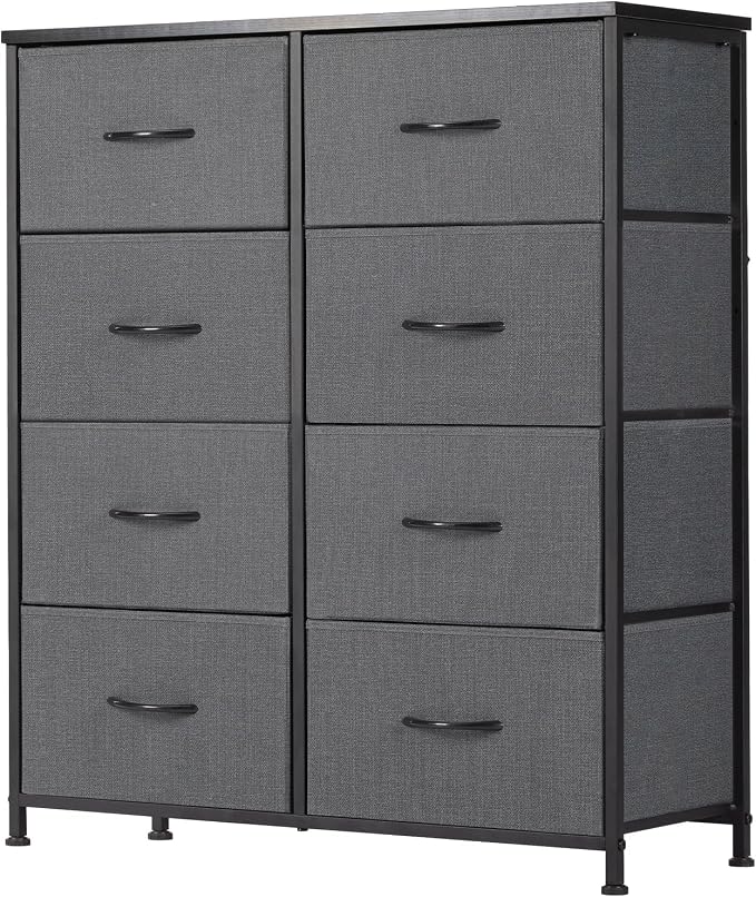 Sweetcrispy Dresser for Bedroom, Fabric Dresser with 8 Drawers, Ash | Chest of Drawers for Closet, Living Room, Sturdy Steel Frame, Wooden Top, Easy Pull Handle