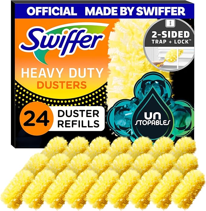 Swiffer Dusters Heavy Duty, Feather Head Multi-Surface Duster Refills for Cleaning, Unstopables, Yellow, 24 Count (4 Packs of 6)