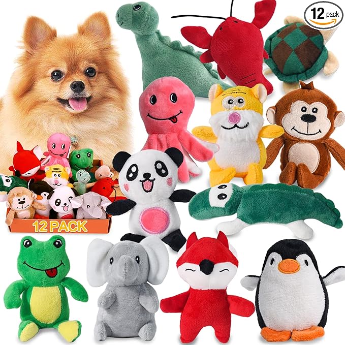 LEGEND SANDY Squeaky Dog Toys for Puppy Small Medium Dogs, Stuffed Samll Dog Toys Bulk with Plush Pet Doggie Toy Set, Cute Safe Pet Chew 12 Pack for Puppies Teething