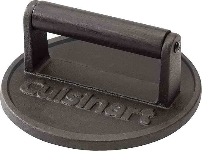 Cuisinart CMD-108 Melting Dome, 9",Stainless steel & Smashed Burger Press, Cast Iron CISB-111 & CGPR-221 Cast Iron Grill Press (Wood Handle), Weighs 2.1-pounds